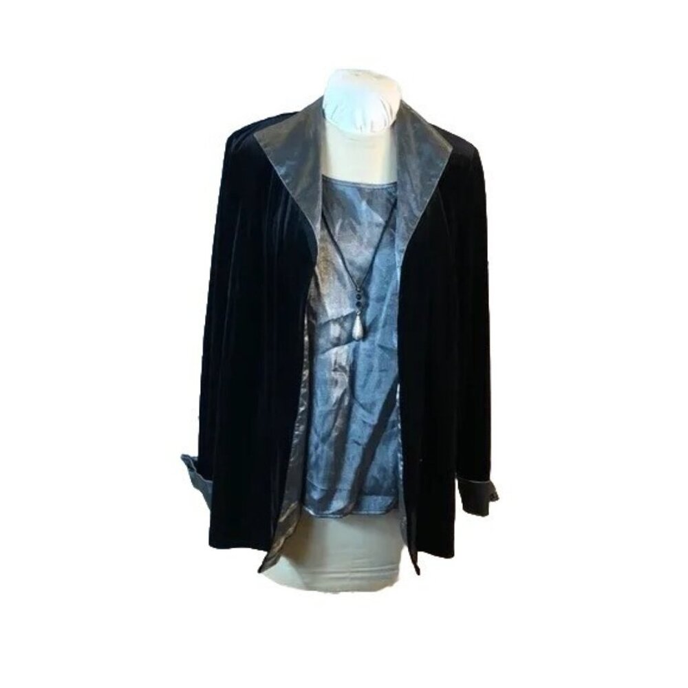 Dressbarn Womans Black & Silver Jacket Blouse Front Size 14/16